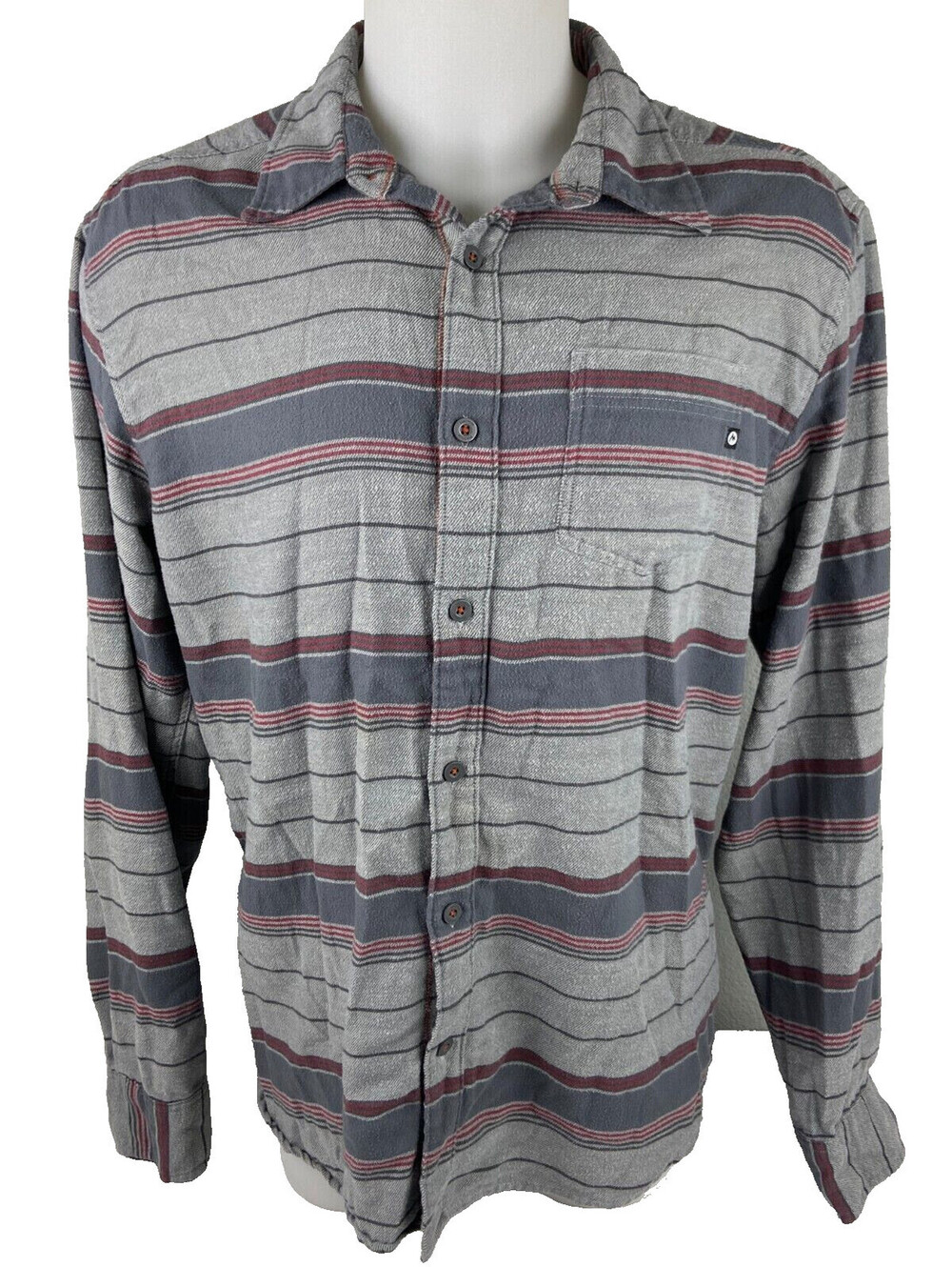 Marmot Men XL Long Sleeve Flannel Shirt Gray Red Stripe Casual Outdoor